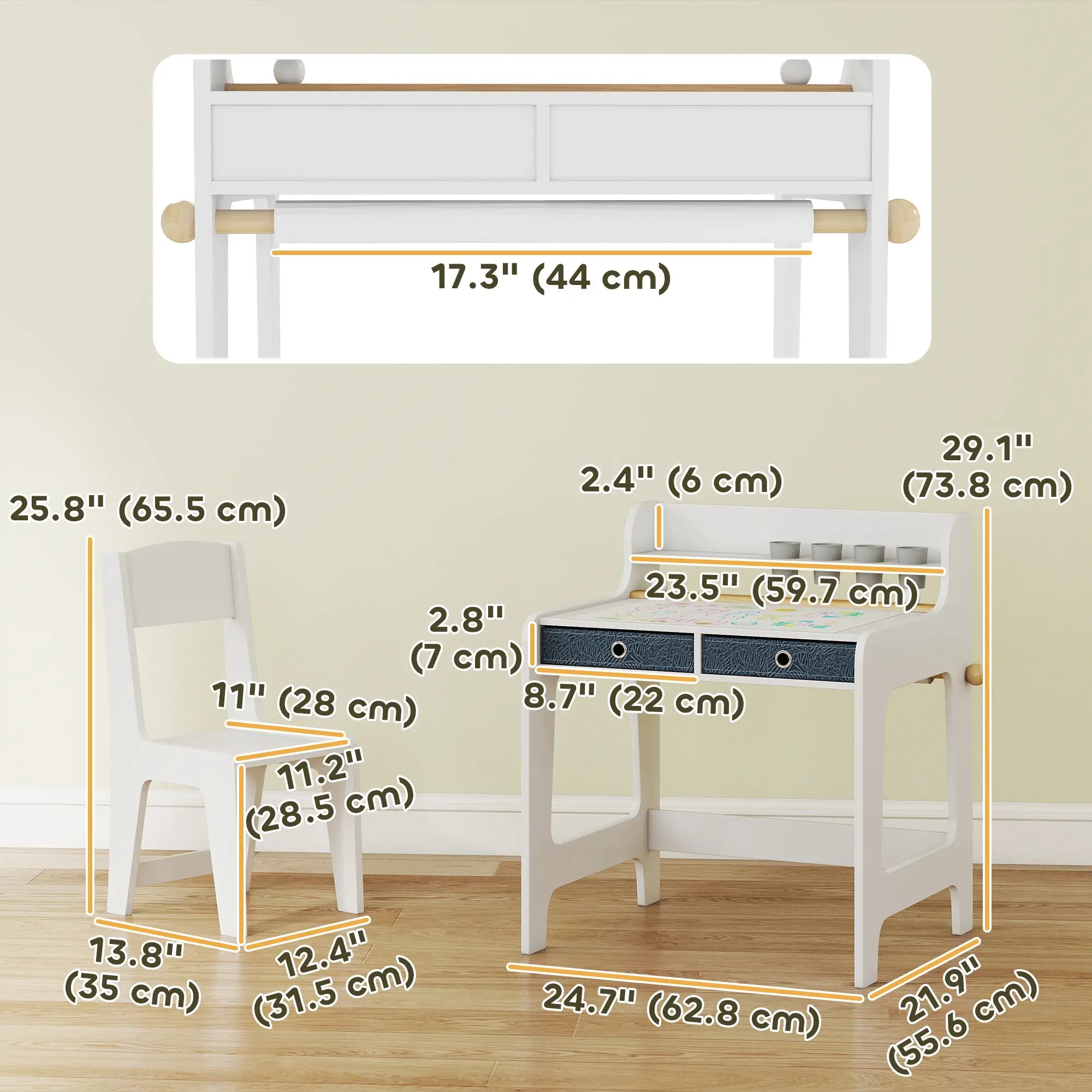 Kids Study Table and Chair Set, Art Desk with Storage Shelf, 3-8 Year Old Kids Desk Sets at Gallery Canada