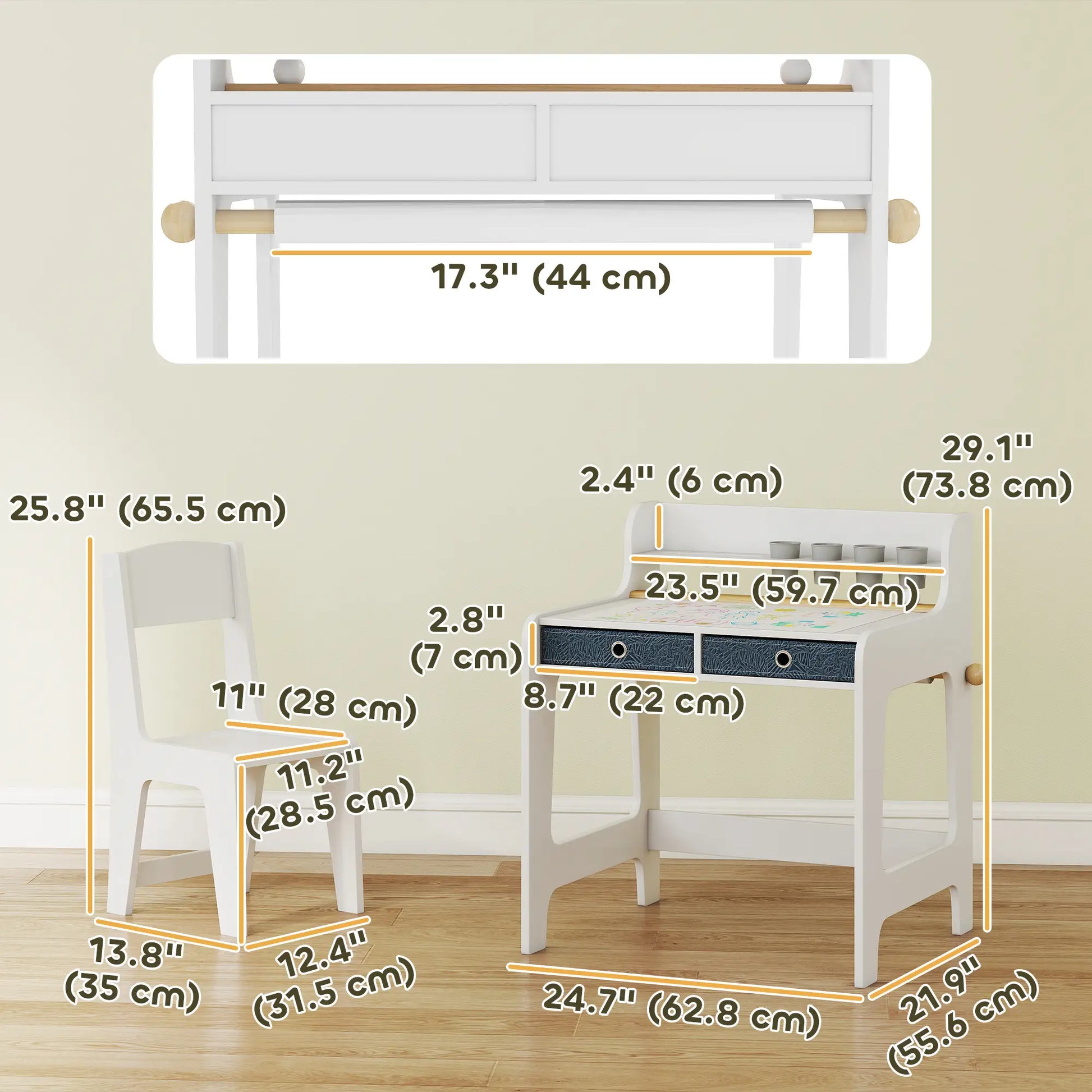 Kids Study Table and Chair Set, Art Desk with Storage Shelf, 3-8 Year Old Kids Desk Sets at Gallery Canada