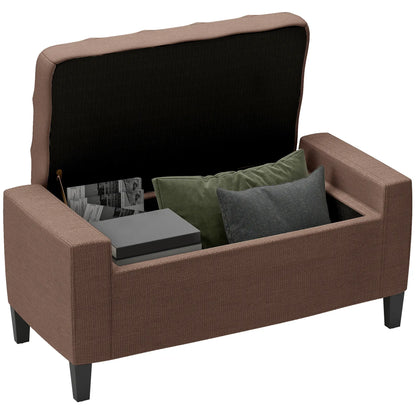Storage Ottoman Bench, Linen Upholstered, Tufted, Brown Storage Ottomans & Benches at Gallery Canada