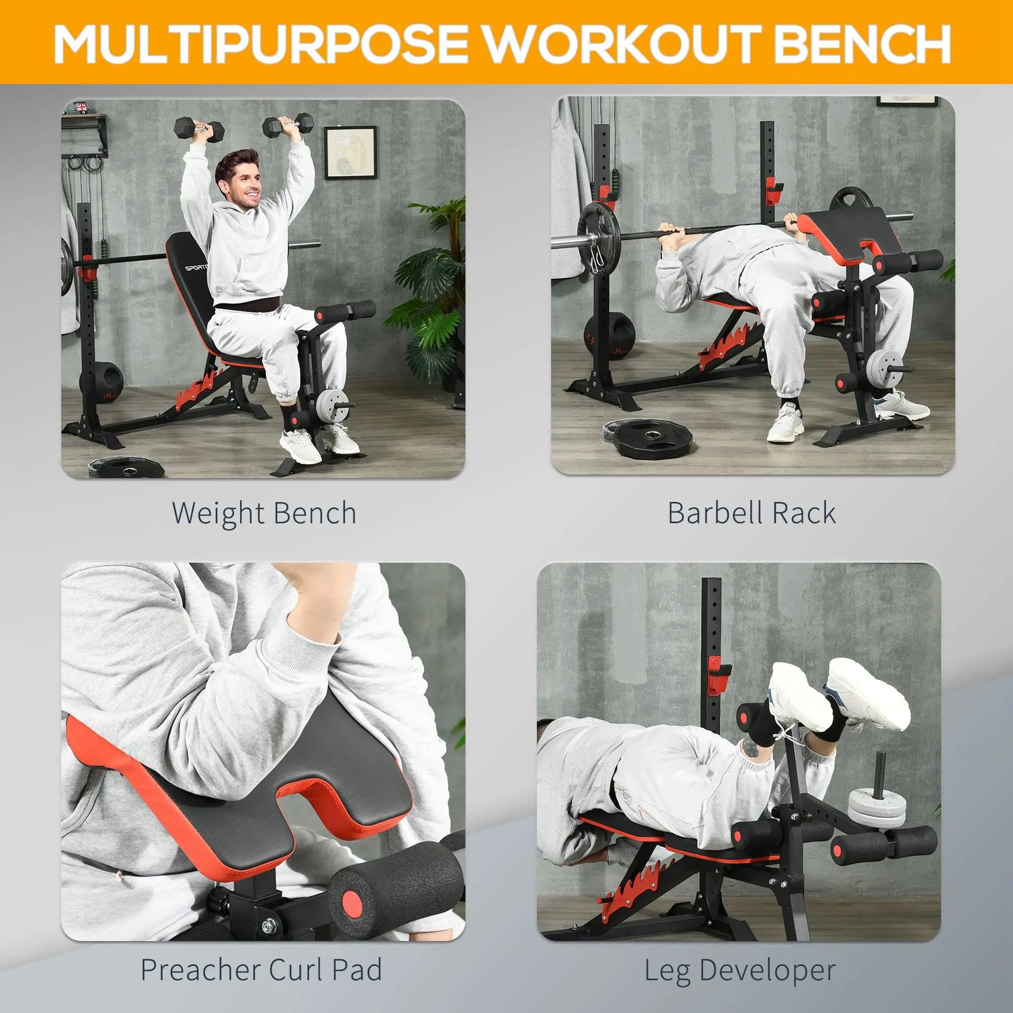 Adjustable Weight Bench With Squat Rack, Preacher Curl Pad, Leg Developer Weight Benches at Gallery Canada