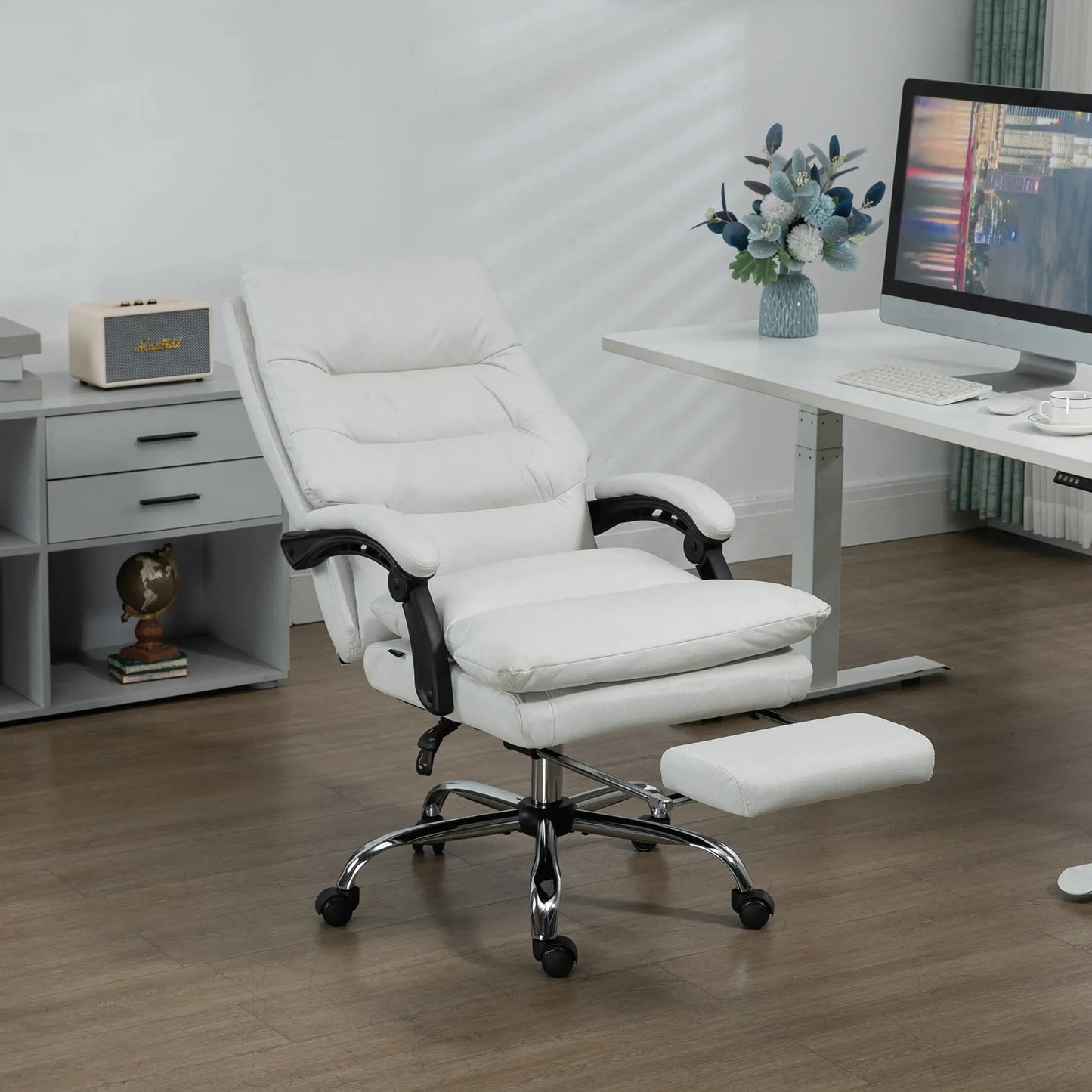 Executive Office Chair with Massage and Heat, Reclining Computer Chair with Footrest, Cream White Massage Chairs at Gallery Canada