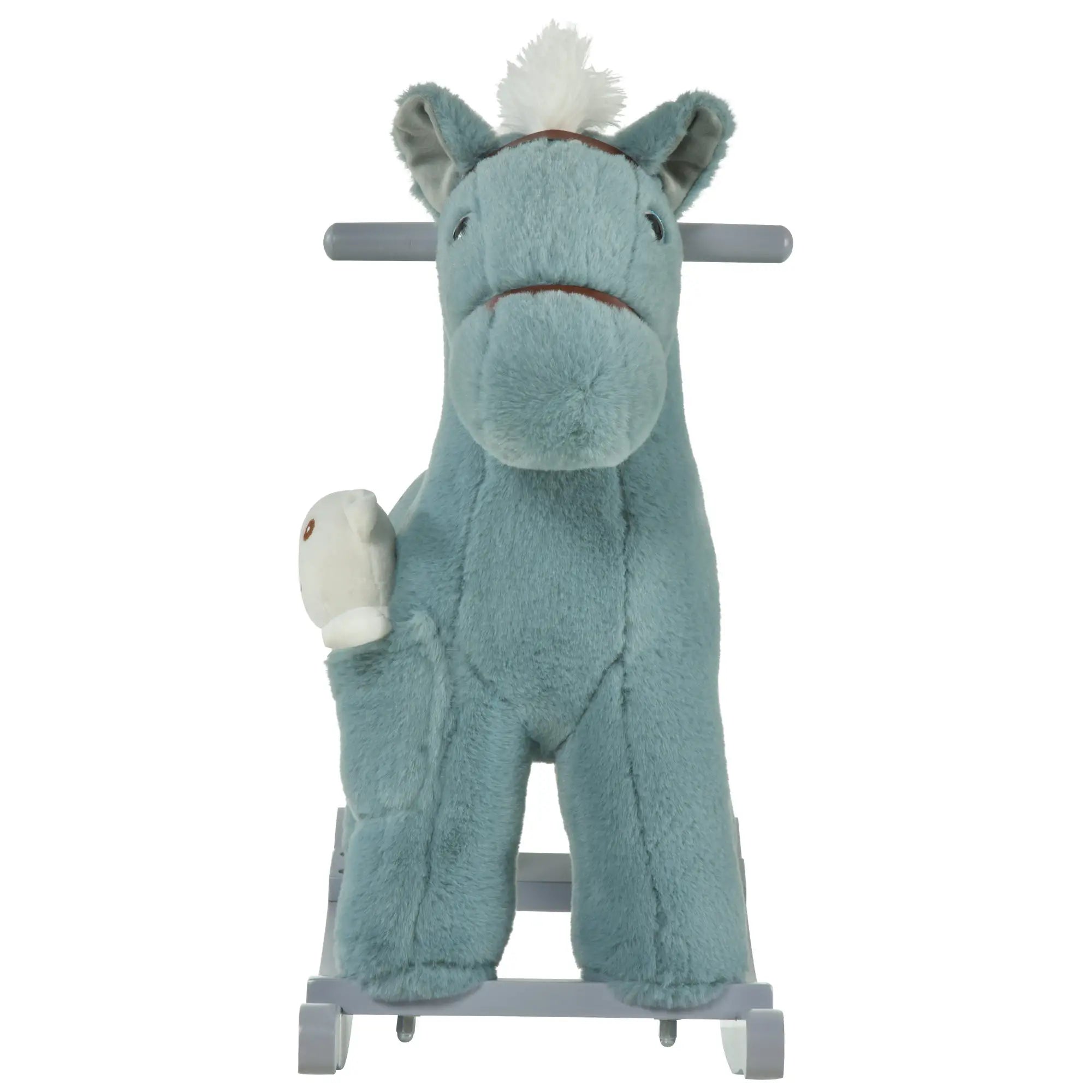 Kids Plush Ride-On Rocking Horse, Soft Bear Toy, Realistic Sounds, Blue Rocking Horses at Gallery Canada