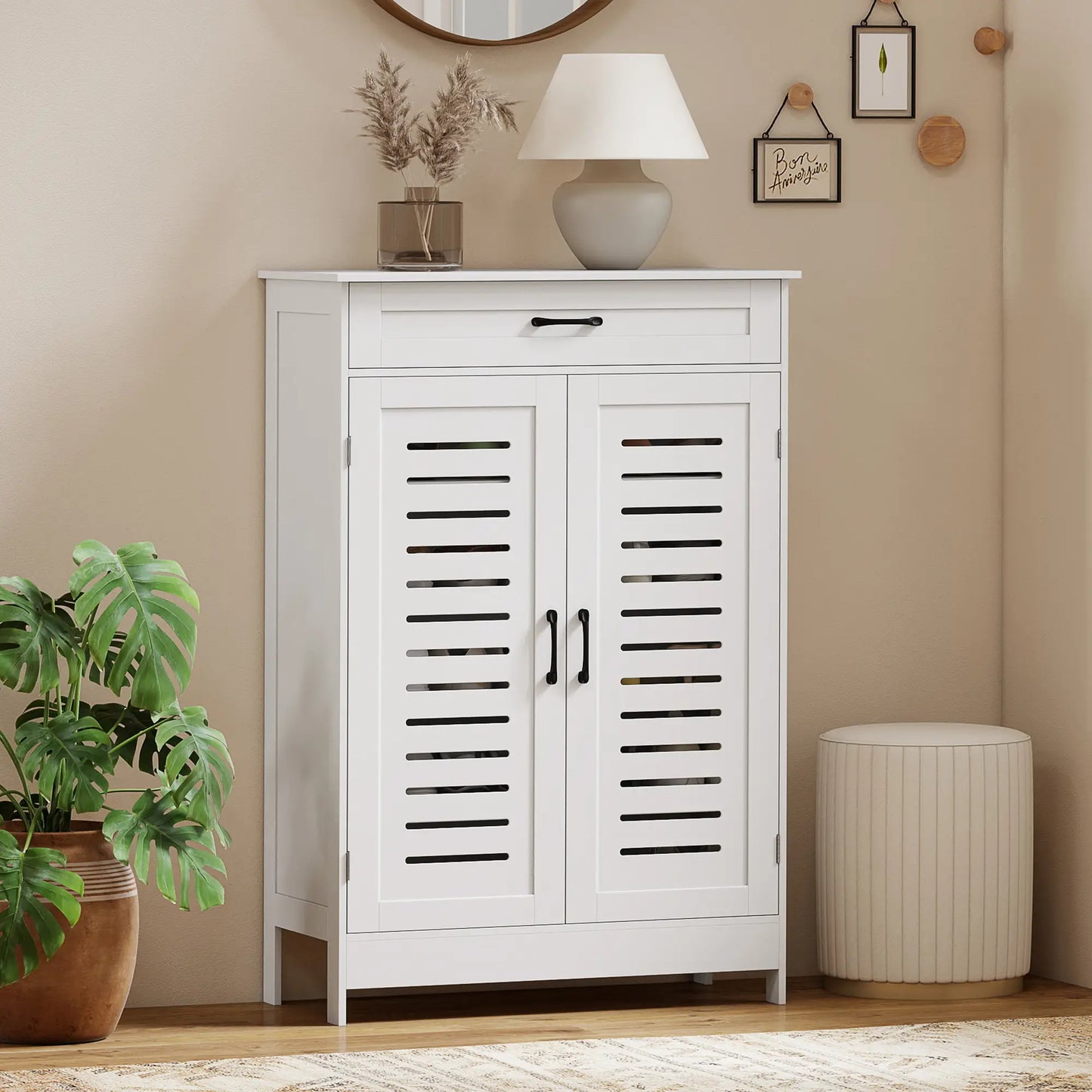 Shoe Cabinet With Louvered Doors, Drawer, Adjustable Shelves, White Shoe Storage Cabinets & Racks at Gallery Canada