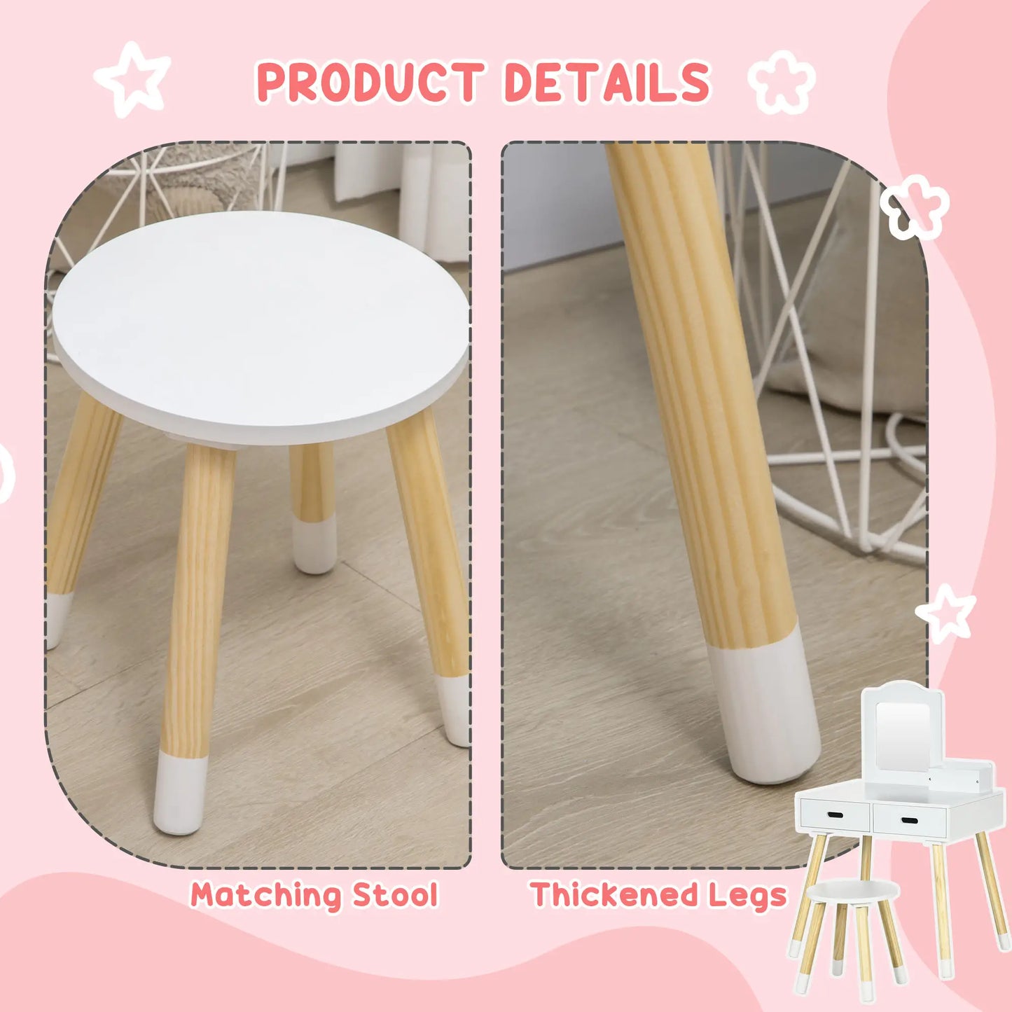 Kids Vanity Set With Mirror, Stool, Drawers, White Kids Bedroom Furniture at Gallery Canada