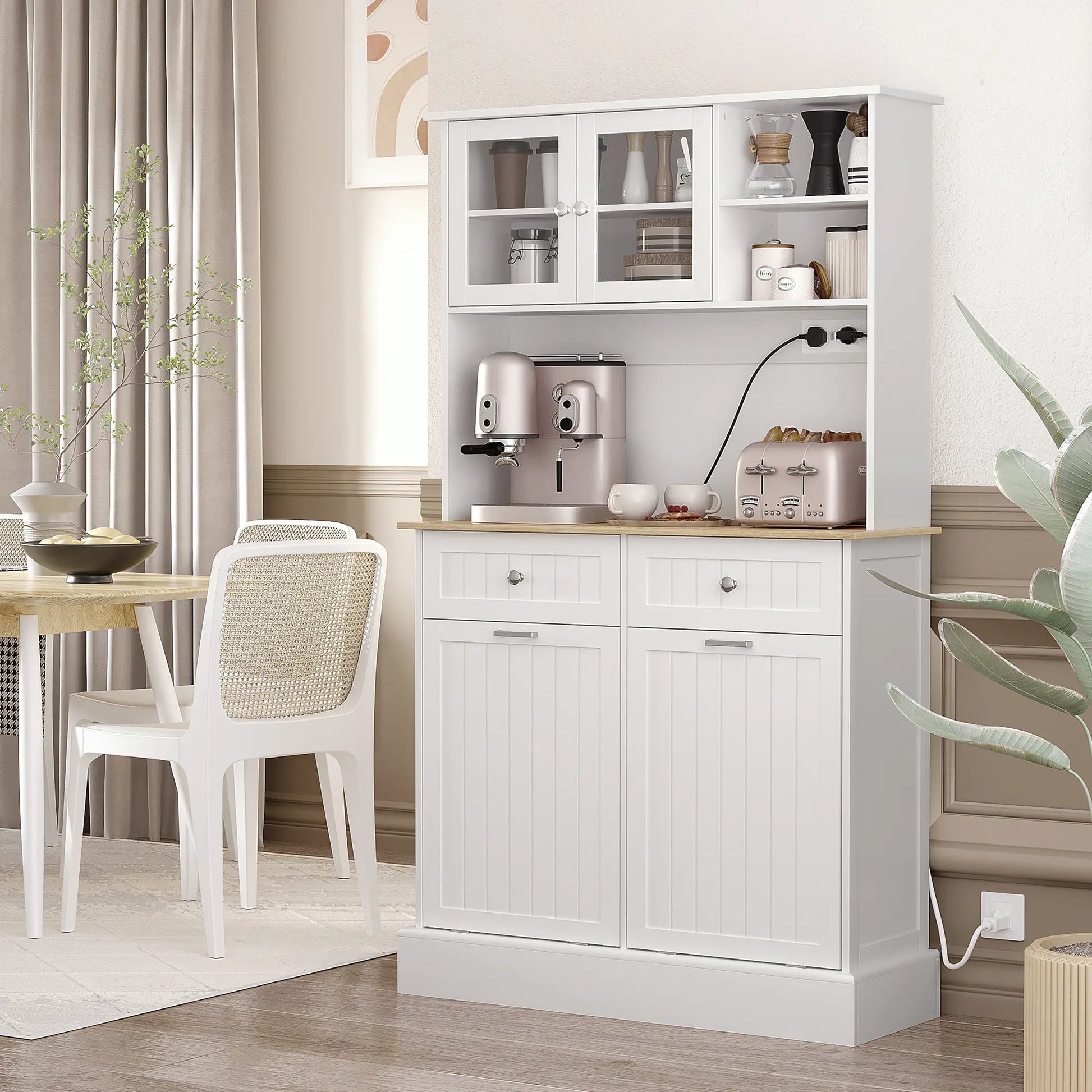 Kitchen Cabinet With Charging Station, 2 Tilt Out Cabinets, Microwave Stand, White Kitchen Pantry Cabinets at Gallery Canada