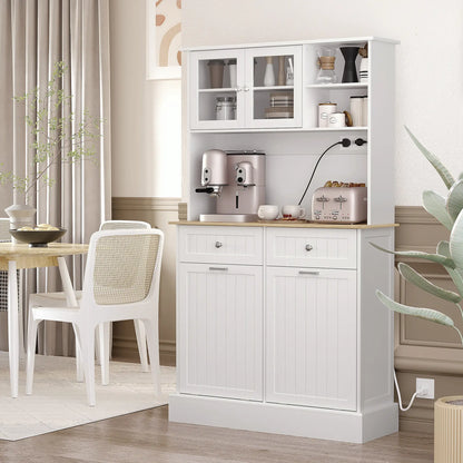 Kitchen Cabinet With Charging Station, 2 Tilt Out Cabinets, Microwave Stand, White Kitchen Pantry Cabinets at Gallery Canada