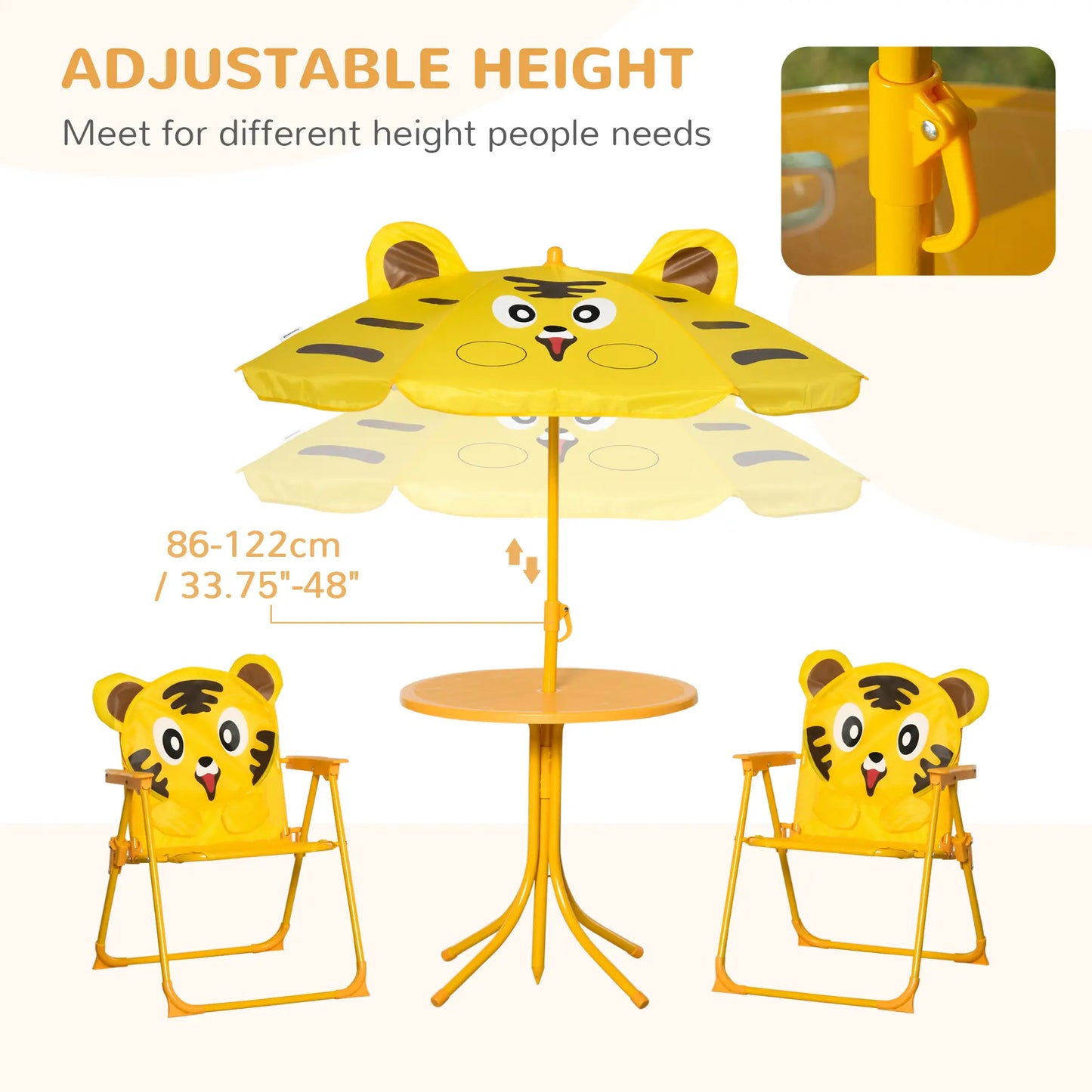 Kids Folding Picnic Table Chair Set with Adjustable Umbrella, Yellow Kids Outdoor Furniture at Gallery Canada