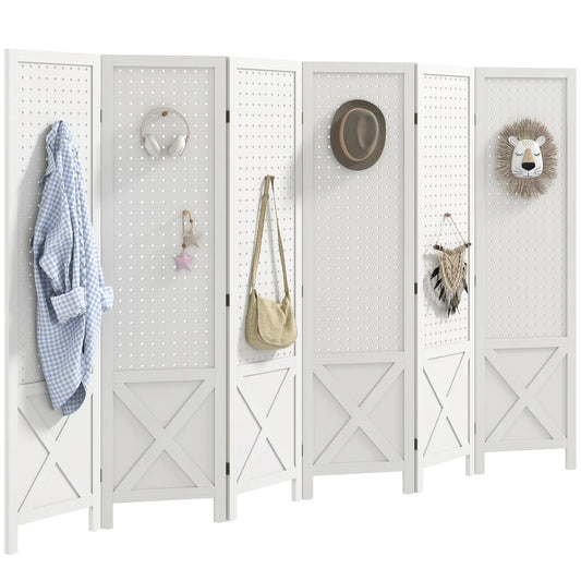 56.9" 6 Panel Wooden Room Divider, Folding Privacy Screen, White
