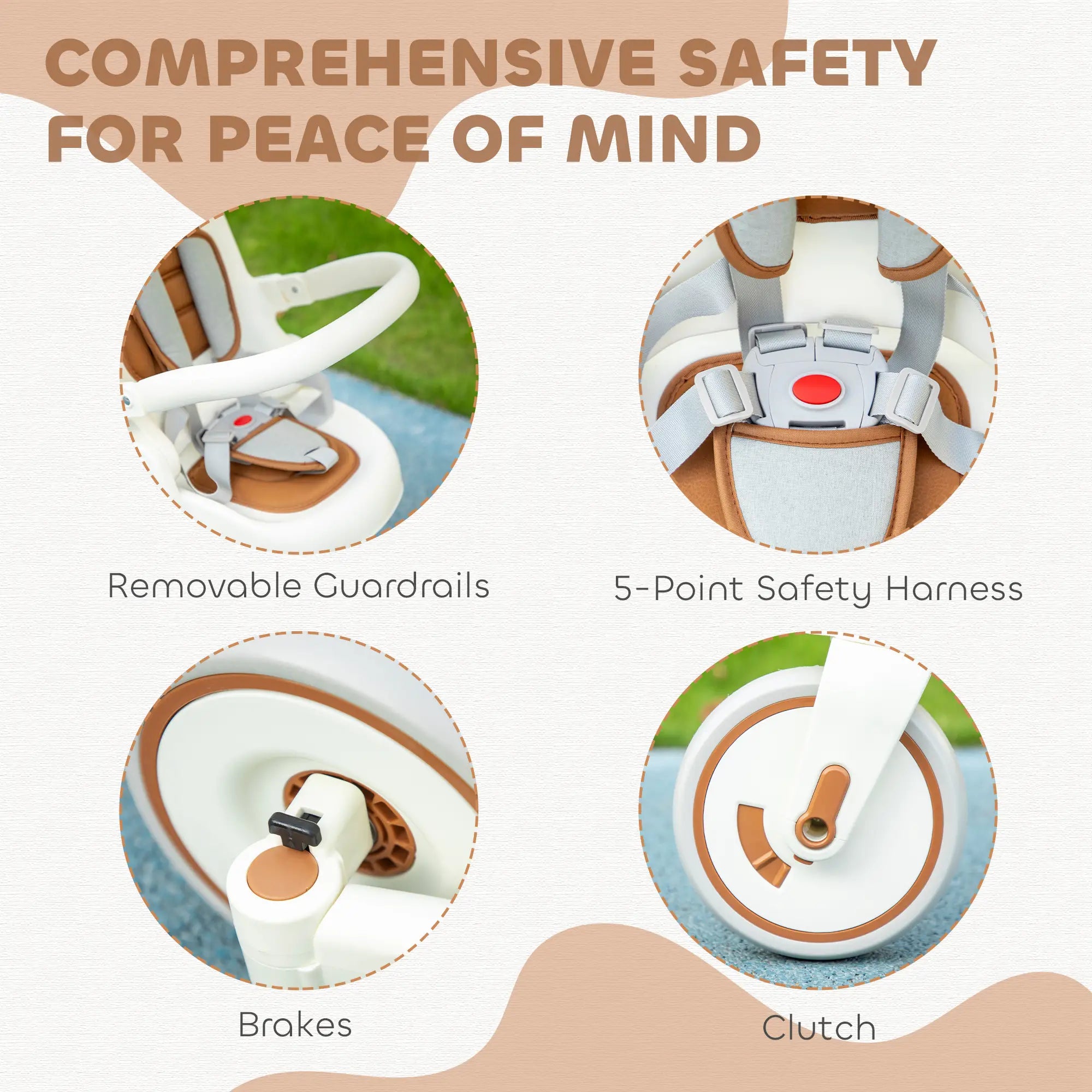 7 in 1 Toddler Tricycle, Safety Harness, Adjustable Parent Handle, Cream White Tricycles for Kids at Gallery Canada