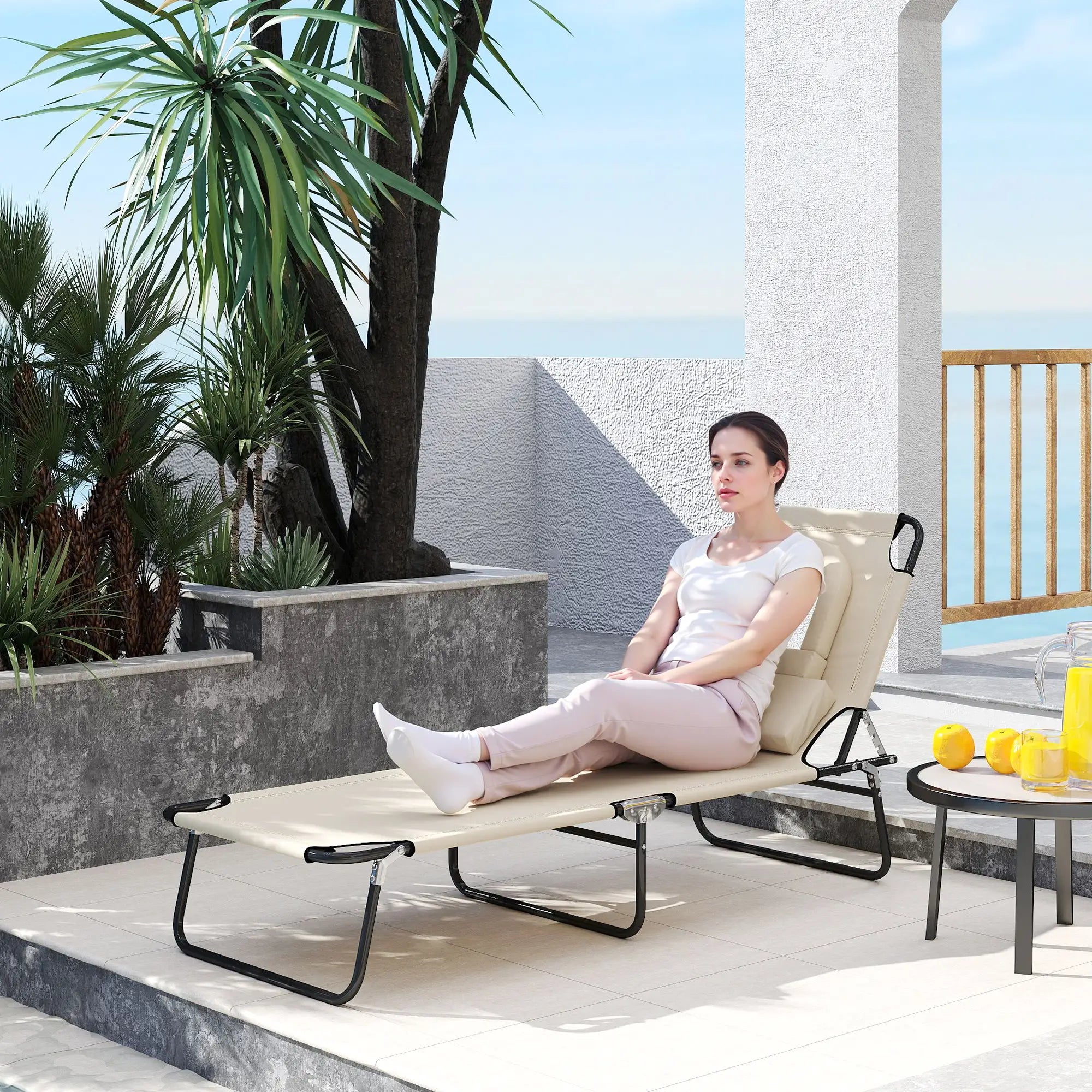Outdoor Lounge Chair, Adjustable Backrest, Face Hole, Support Pillow, Beige Lounger Chairs at Gallery Canada
