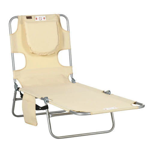 Folding Outdoor Lounge Chair, 5-Level Tanning Chair, Beige