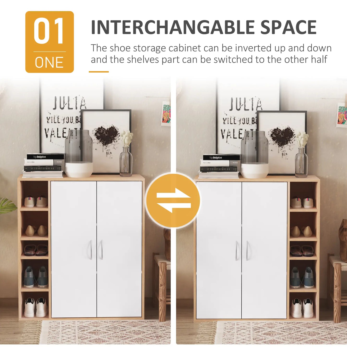 35.5" Shoe Cabinet, 3-Tier Adjustable Shelves, 5 Open Cubes, Natural Shoe Storage Cabinets & Racks at Gallery Canada