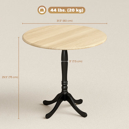Modern Round Dining Table, 80cm, Natural Wood and Black, Black
