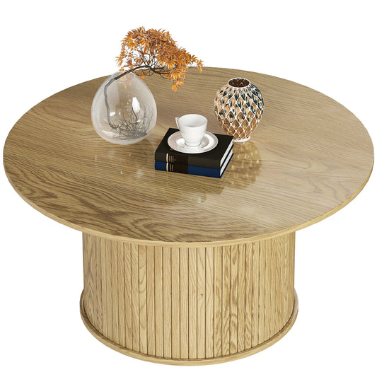Table basse ronde de 31,5 pouces, style nordique, chêne