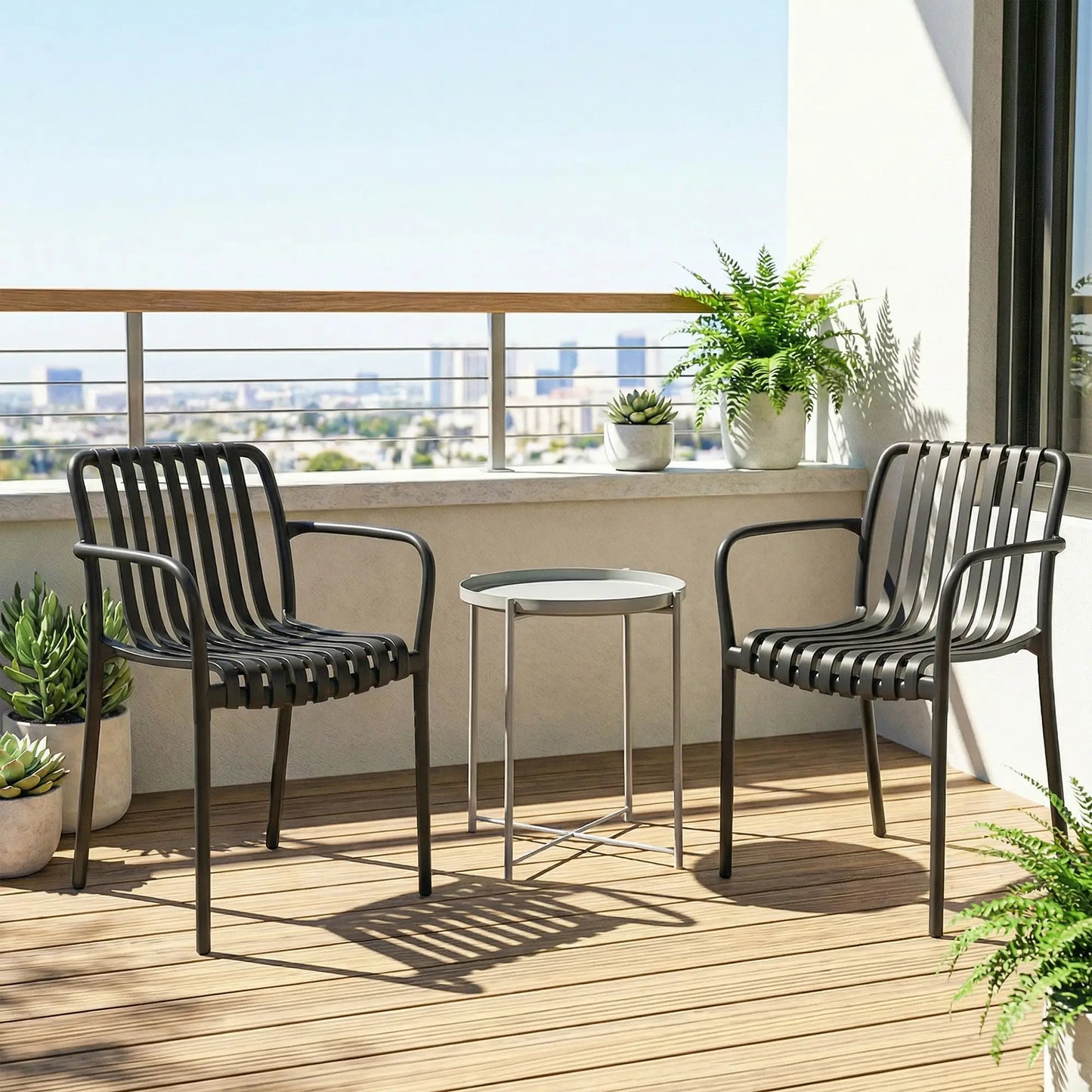 Stackable Patio Chairs Set of 4, Outdoor Dining, Black Patio Chairs at Gallery Canada