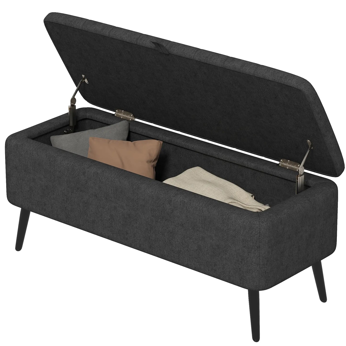 40" Ottoman with Storage, Linen Upholstered Bench, Dark Grey