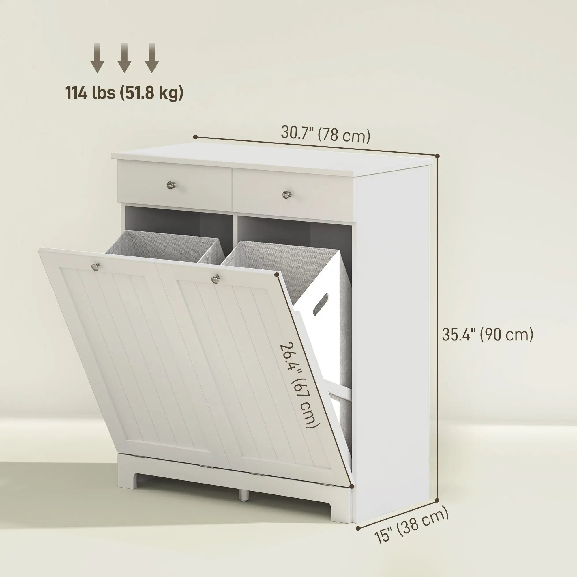 Laundry Cabinet, Tilt Out Hamper with 2 Baskets, 2 Drawers, White Bathroom Cabinets at Gallery Canada