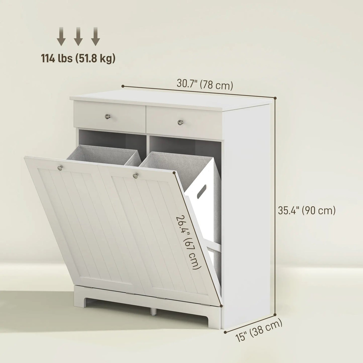 Laundry Cabinet, Tilt Out Hamper with 2 Baskets, 2 Drawers, White Bathroom Cabinets at Gallery Canada