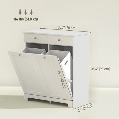 Laundry Cabinet, Tilt Out Hamper with 2 Baskets, 2 Drawers, White Bathroom Cabinets at Gallery Canada