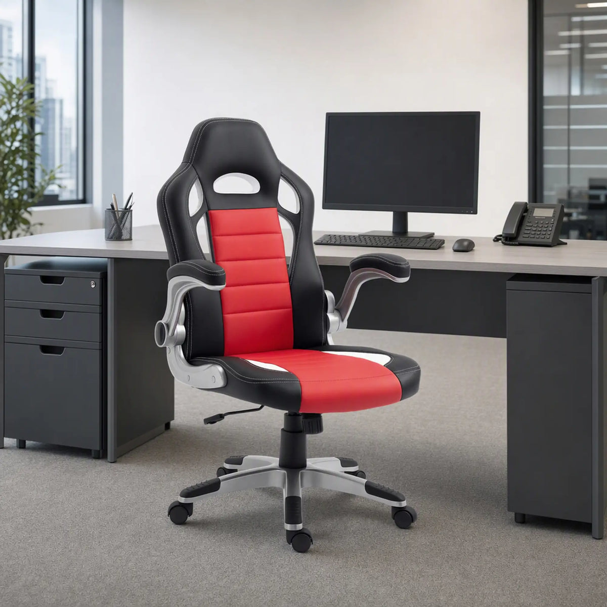 Racing Gaming Chair, PU Leather, Adjustable Height, Flip Up Armrest, Red Video Game Chairs at Gallery Canada