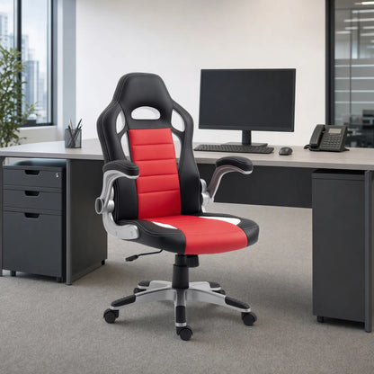 Racing Gaming Chair, PU Leather, Adjustable Height, Flip Up Armrest, Red Video Game Chairs at Gallery Canada