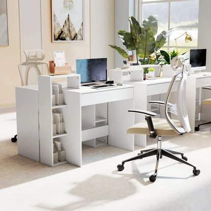 Computer Desk With Storage, 3 Open Shelves And Drawer, White Writing Desks at Gallery Canada