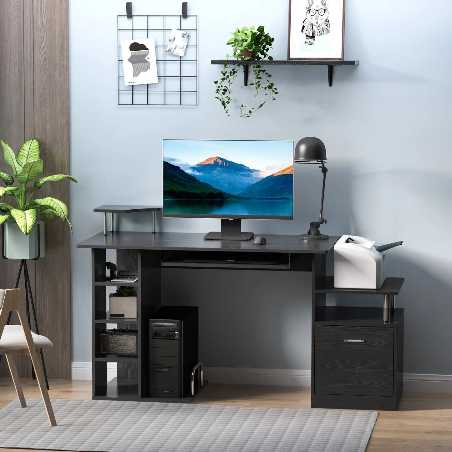 Wood Computer Desk with Storage Shelf, Black Computer Desks at Gallery Canada