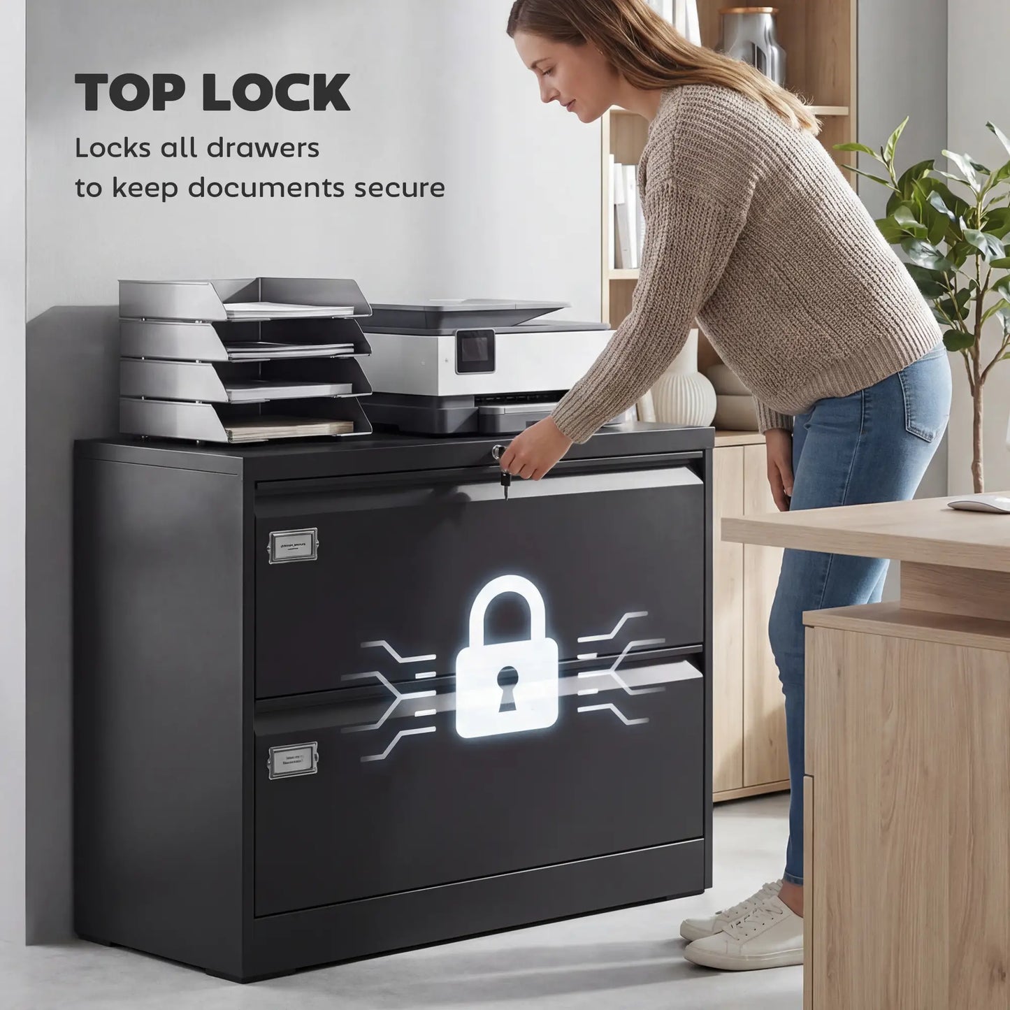 2 Drawer Lateral Filing Cabinet, Lockable Steel, A4 Letter Legal Size, Black Office Cabinets & Cupboards at Gallery Canada