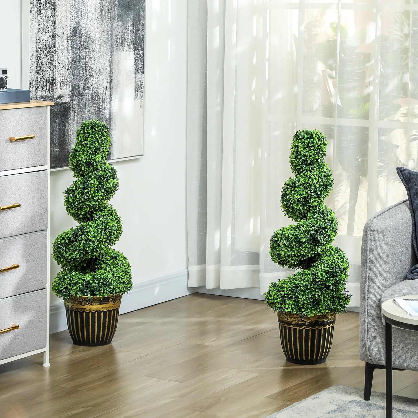 Artificial Topiary Spiral Boxwood Trees, Set of 2 with Pot, 90cm Artificial Trees at Gallery Canada