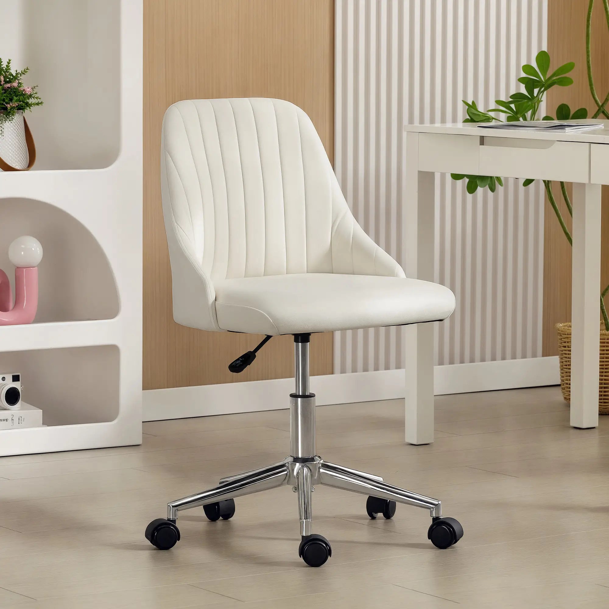 Velvet Adjustable Height Swivel Chair, Cream Task Chairs at Gallery Canada
