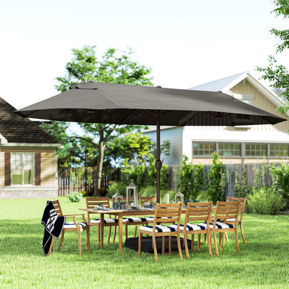 15' Outdoor Patio Umbrella, Twin Canopy Sunshade, Steel Table, Lift Crank, Dark Grey Sun Umbrellas at Gallery Canada