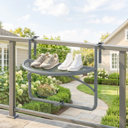 Adjustable Balcony Hanging Table, Metal Wall Desk, Outdoor Flower Stand, Half Round, Grey Balcony Table Hanging at Gallery Canada