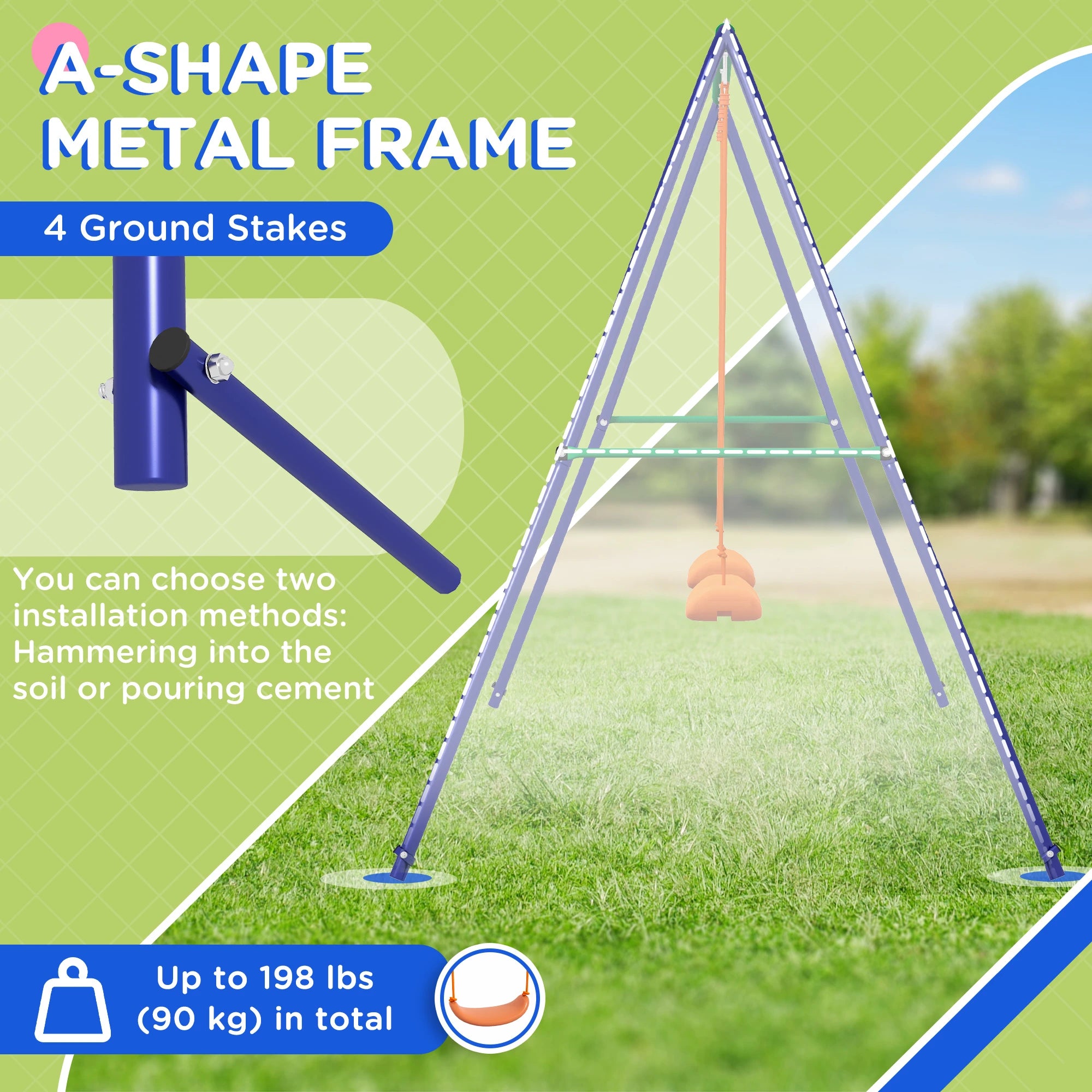 Kids Outdoor Swing Set, Metal Frame, Double Seats, Ages 3-8 Gym Sets & Swings at Gallery Canada