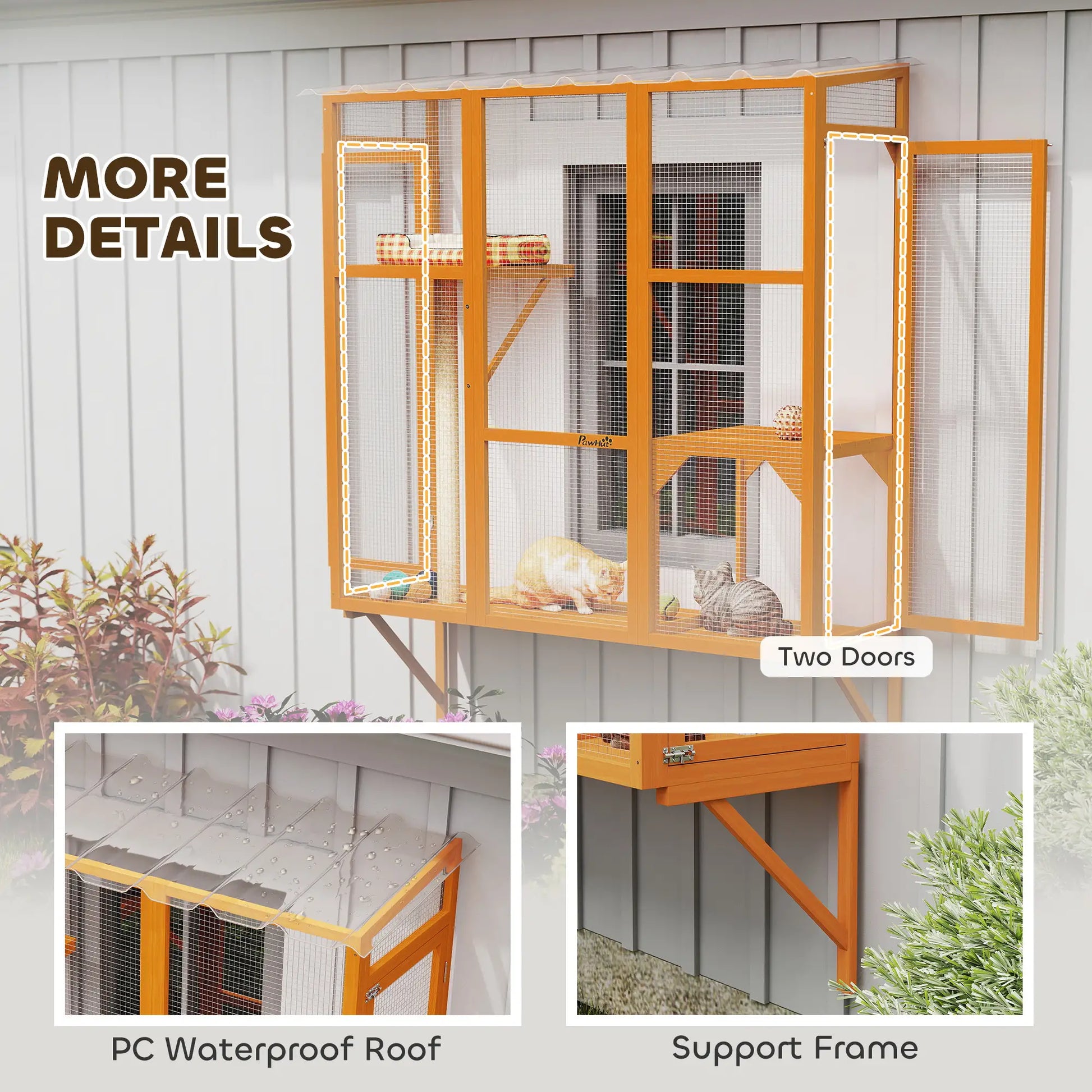 Wooden Catio Outdoor Enclosure, 2 Jumping Platforms, Scratching Post, Orange Outdoor Cat Enclosures at Gallery Canada