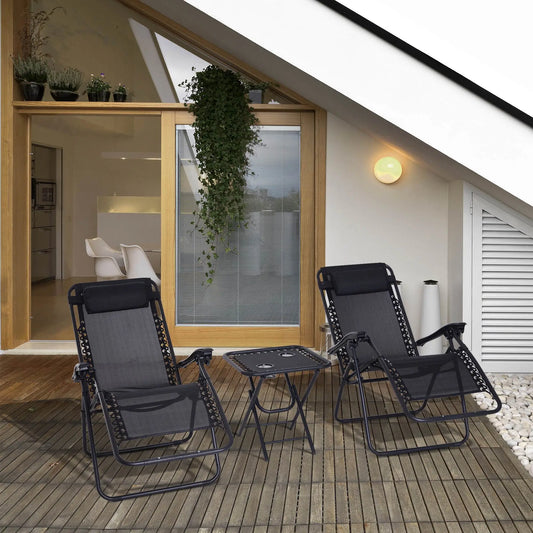 Zero Gravity Chair Set of 2, Patio Chair with Side Table, Black Lounger Chairs Black at Gallery Canada
