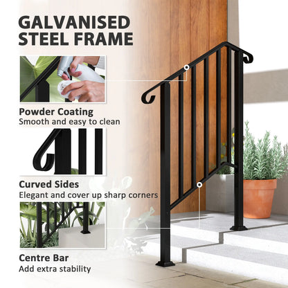 2-3 Step Handrails, Metal Outdoor Stair Railing, Black Garden Decor at Gallery Canada