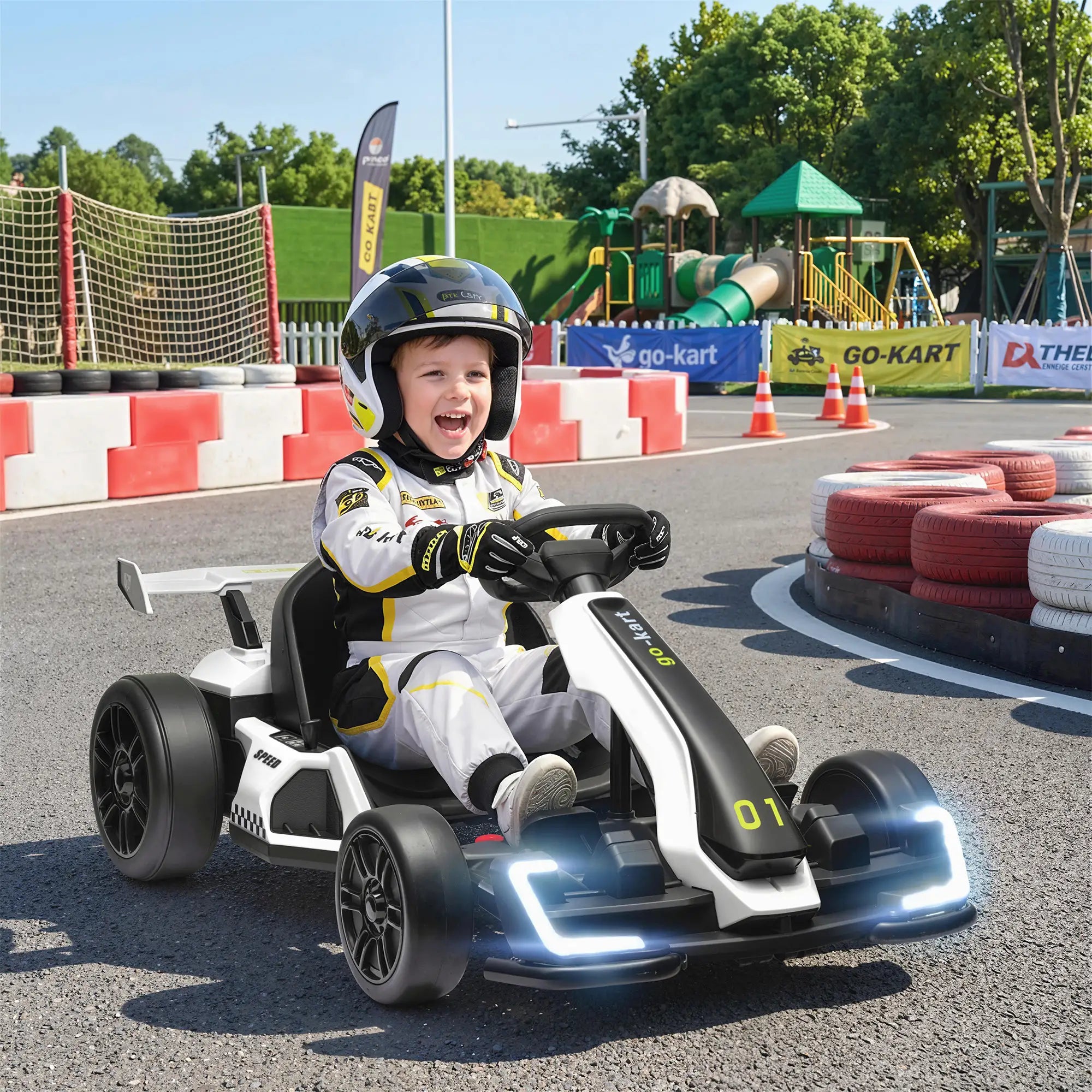 24V Electric Go Kart, Battery Powered Kids Drift Kart, Adjustable Seat, White Electric Ride On Toys at Gallery Canada