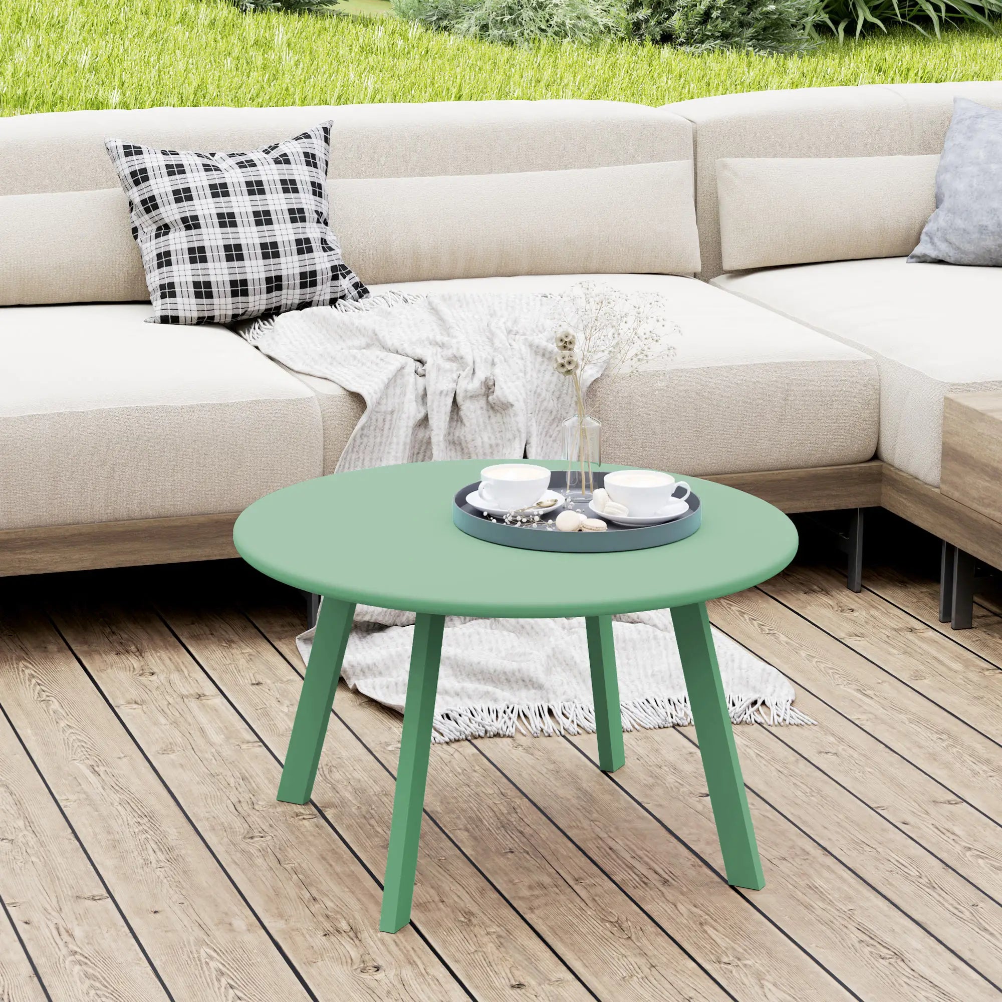 Round Outdoor Side Table, Metal Frame, Non-Slip Foot Pads, Green Patio Side Tables at Gallery Canada