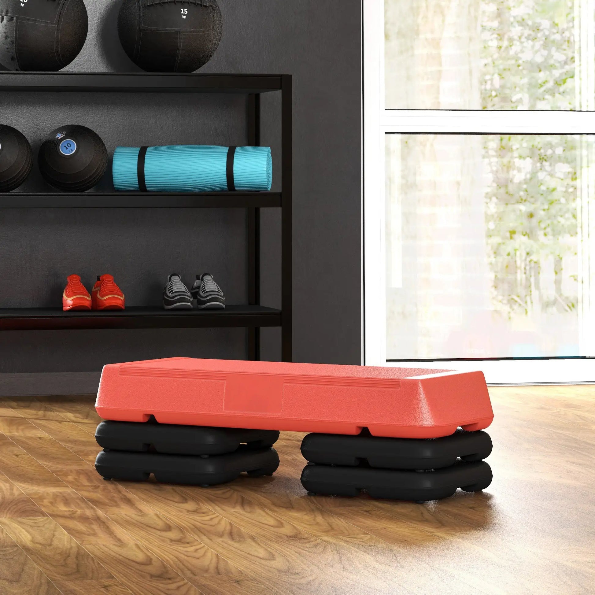 Adjustable Aerobic Stepper, 3-Level 4", 6", 8", 330lbs Capacity, Red Aerobic Equipment at Gallery Canada