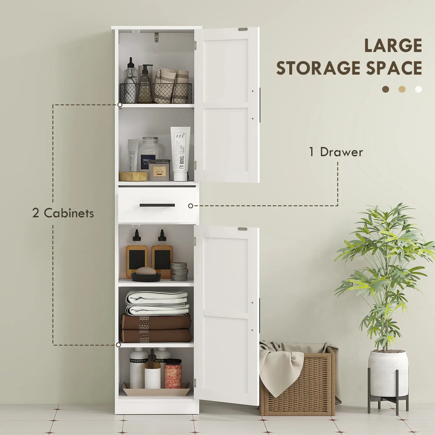 67" Tall Bathroom Cabinet, Narrow Storage with Drawer, Adjustable Shelves, White Bathroom Cabinets at Gallery Canada