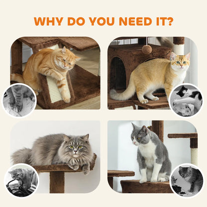 54" Cat Tree, Multi-Level Tower With Scratching Posts, Light Brown