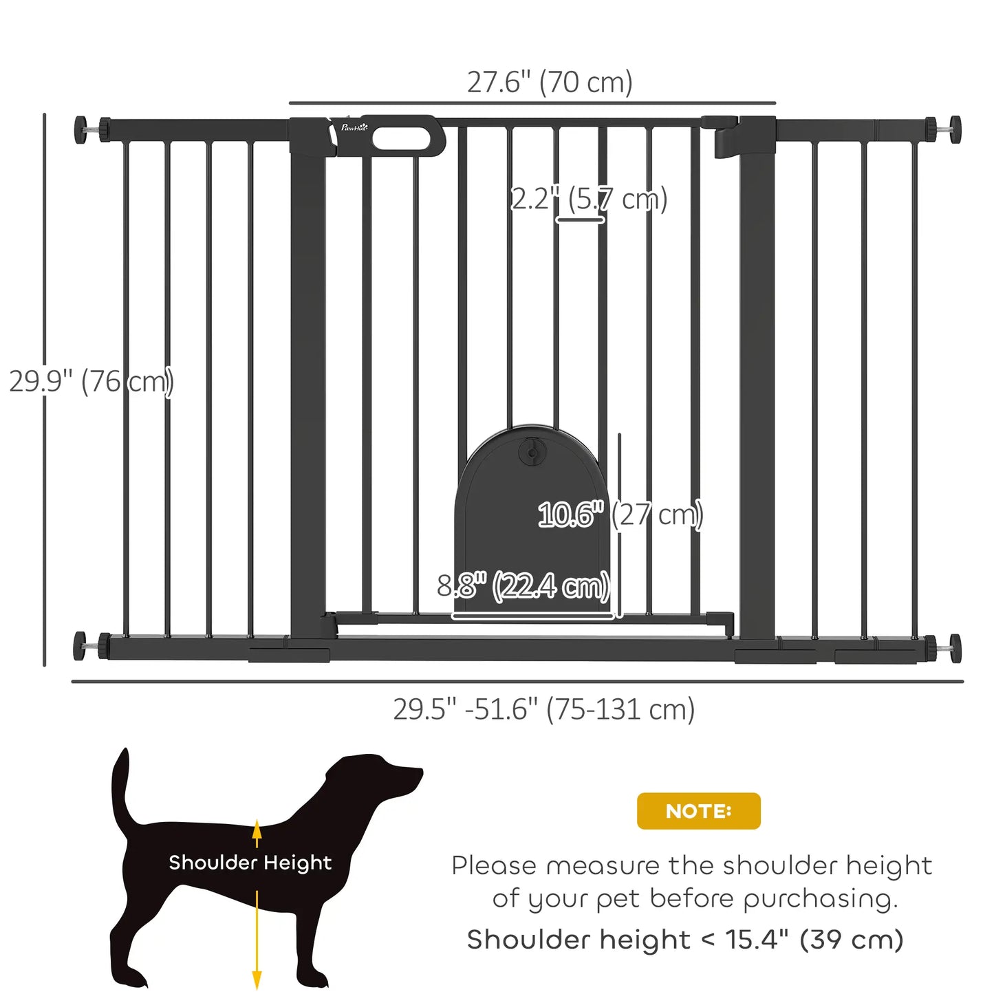 30"-52" Extra Wide Pet Gate, Small Door, 30"H, Black Houses, Kennels & Pens at Gallery Canada