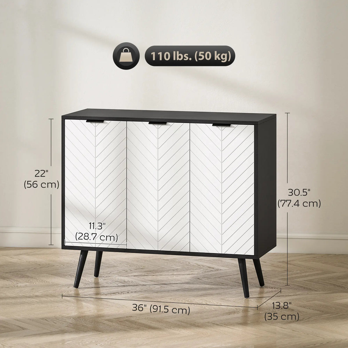 Modern Sideboard Buffet, Dining Room Cabinet, Adjustable Shelves, 3 Doors, Black Storage Cabinets at Gallery Canada
