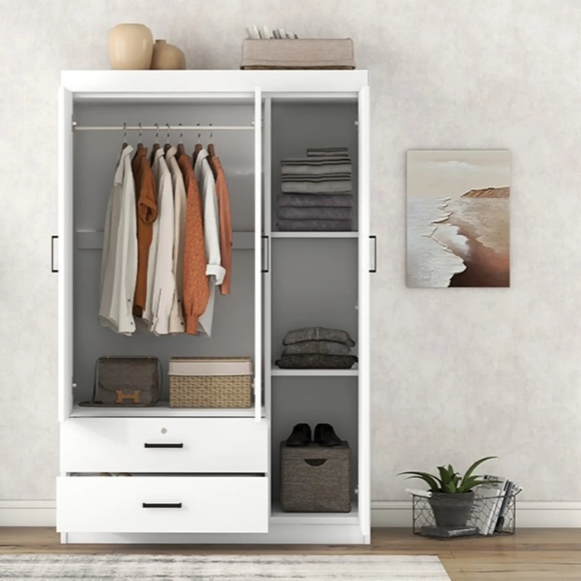 Modern Wardrobe, 2 Drawers, MDF Construction, 41.5