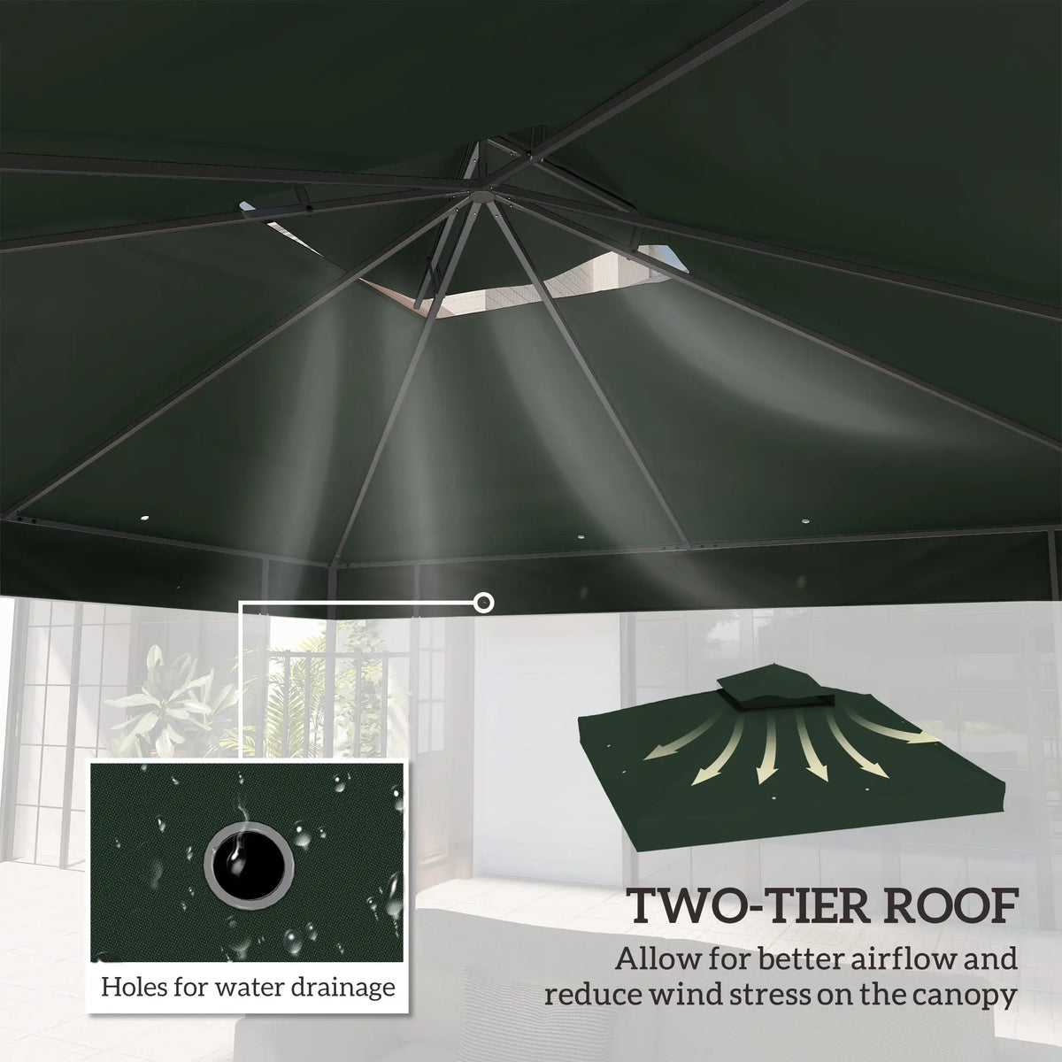 10' x 10' Gazebo Canopy Replacement Cover, UPF30+, Top Cover Only, Green Gazebo Canopy Replacement at Gallery Canada