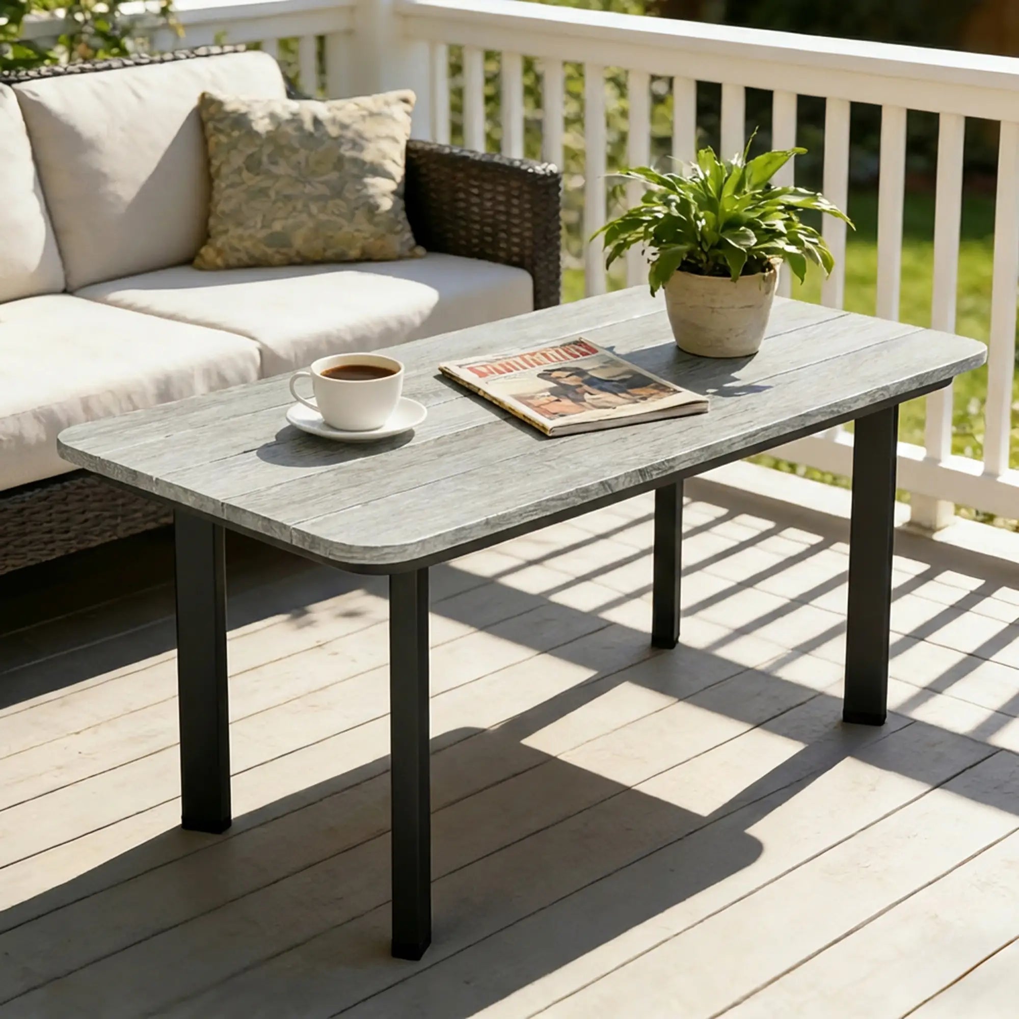 Outdoor Coffee Table, Slatted Wood Plastic Composite Top, Steel Frame, Grey Patio Side Tables at Gallery Canada