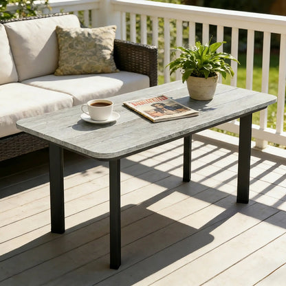 Outdoor Coffee Table, Slatted Wood Plastic Composite Top, Steel Frame, Grey Patio Side Tables at Gallery Canada