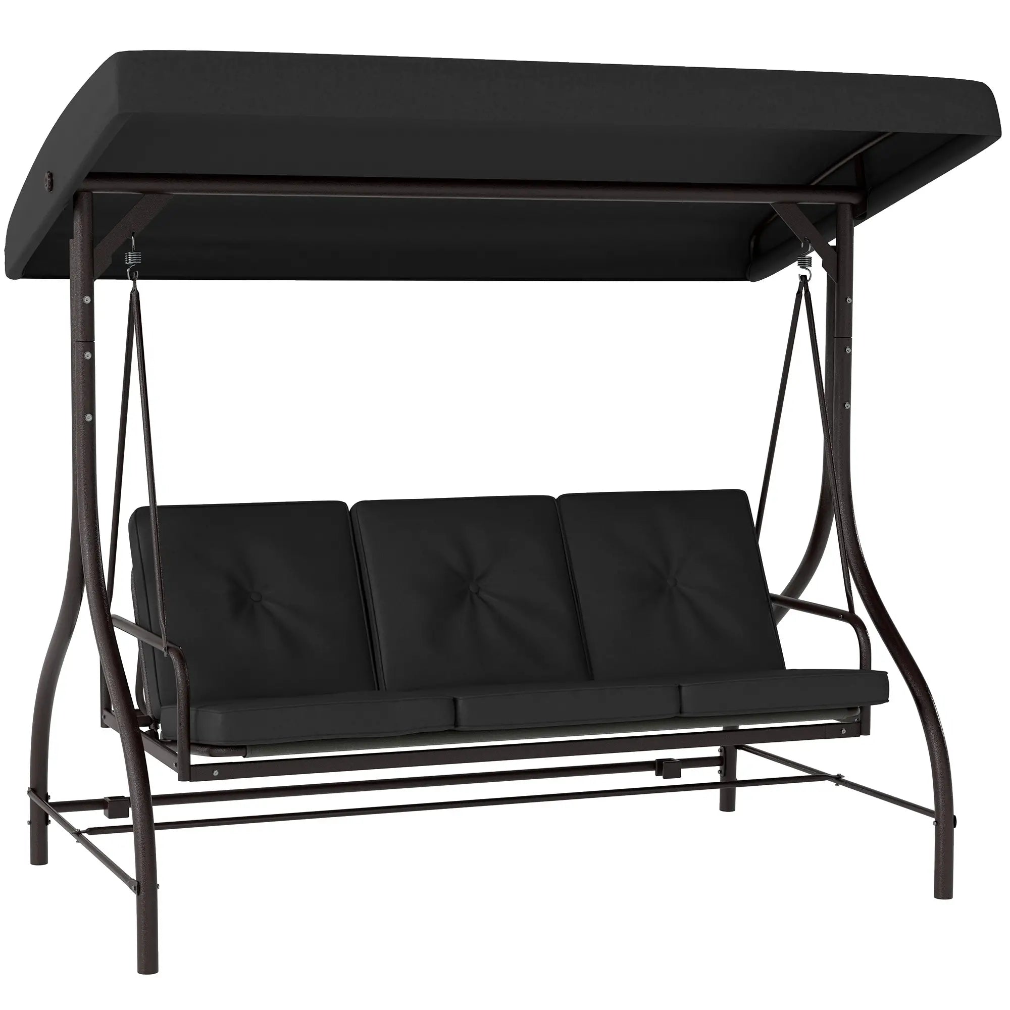 Convertible Patio Swing Bed With Canopy, Cushions, 3 Seater, Black Patio Swings with Stand at Gallery Canada