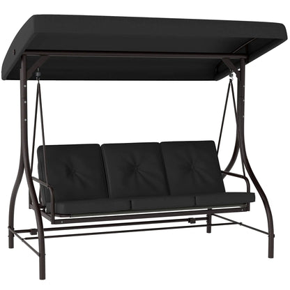 Convertible Patio Swing Bed With Canopy, Cushions, 3 Seater, Black Patio Swings with Stand at Gallery Canada