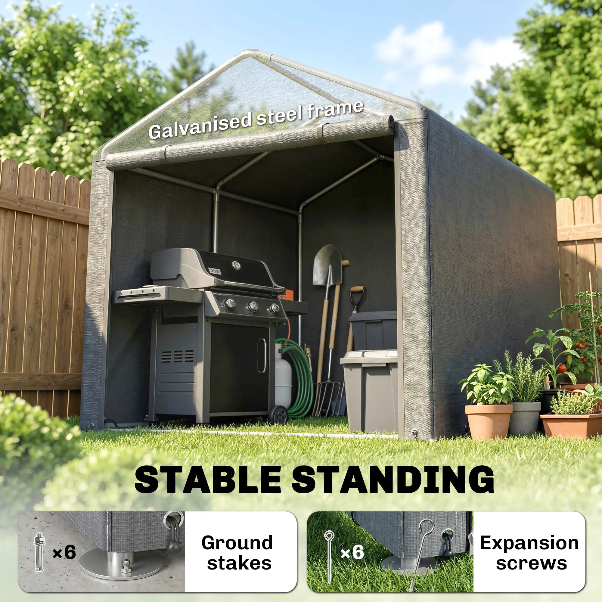 Portable Bicycle Shed, Galvanized Steel Frame, Large Door, Waterproof, Light Grey Sheds at Gallery Canada